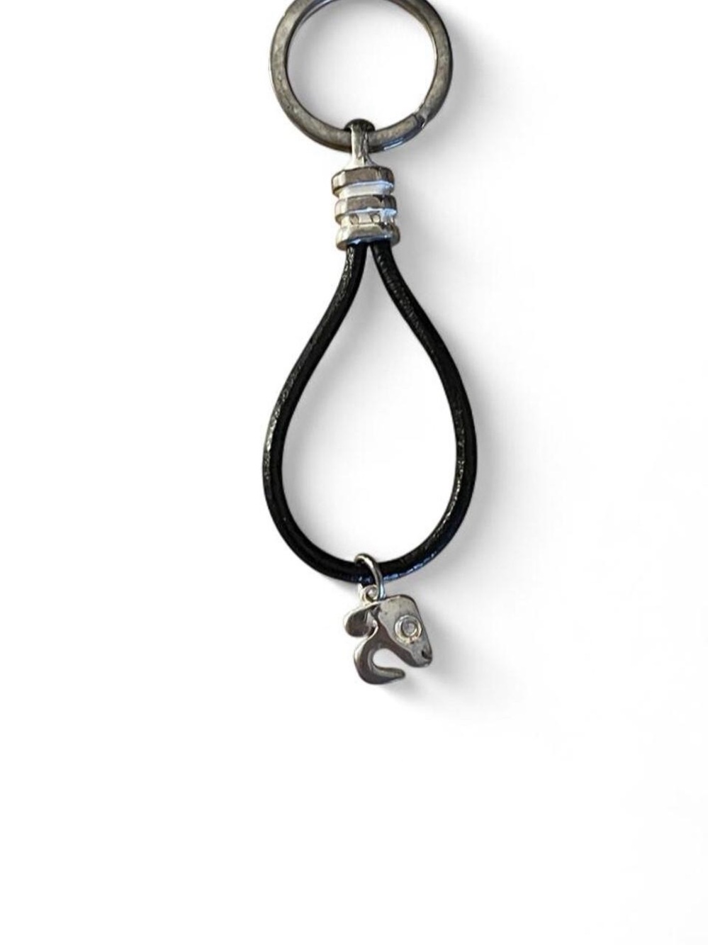 Elephant Charm Black Leather Loop Keychain